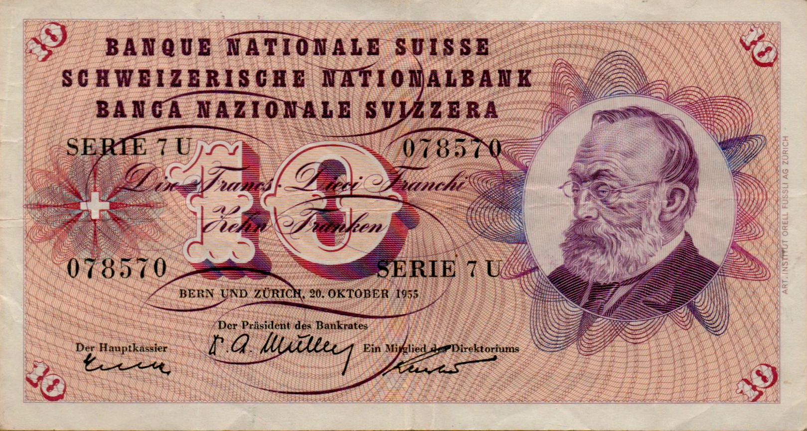 Switzerland 10 1955 XF P-45/c2